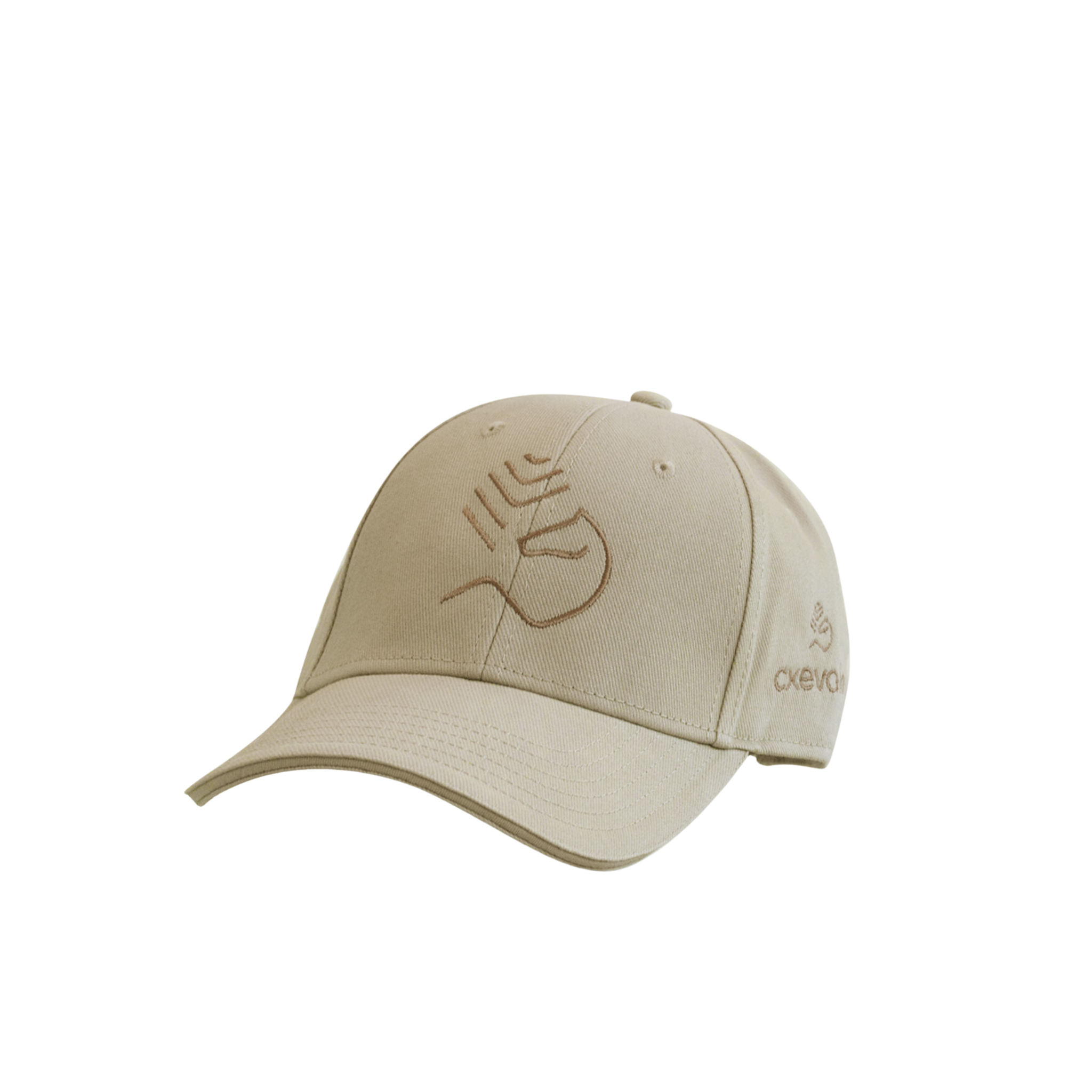 CXEVALO Signature Cap: beige Kappe mit CXEVALO Logo auf weißem Hintergrund